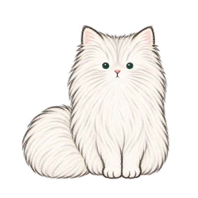 The same white cat, now groomed and sitting upright